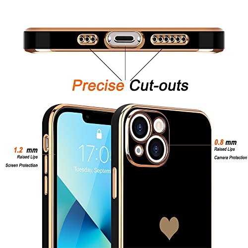 Teageo Compatible With Iphone 13 Case For Women Girl, Cute Love-Heart Luxury Bling Plating Soft Back Cover, Raised Full Camera Protection Bumper, Silicone Shockproof Phone Case For Iphone 13, Black #TOP2