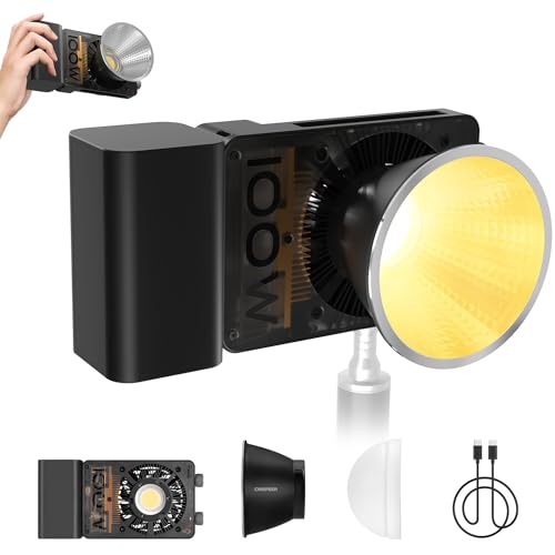 ZHIYUN CINEPEER CX100 Lumiere Video 100W avec Batterie 4500mAh, COB Eclairage Video Bi-Color avec 3840 Lux et 2700-6500K, CRI 96+, 710g Streaming Lampe Portable pour Vidéo/Photo/Caméra