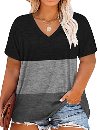 Image of DOLNINE Plus-Size Tops for Women Casual Short Sleeve Color Block T-Shirts | Basic Going Out Tees, Summer Trendy Loose Fit Tunics