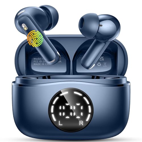Image of Wireless Earbuds, 2025 Bluetooth 5.4 Headphones NEW Ear Buds 40H Bass Stereo in-Ear Earphones ENC Noise Cancelling Earbuds with 4 HD Mic, USB-C LED Display IP7 Waterproof Sport Headset for Android iOS