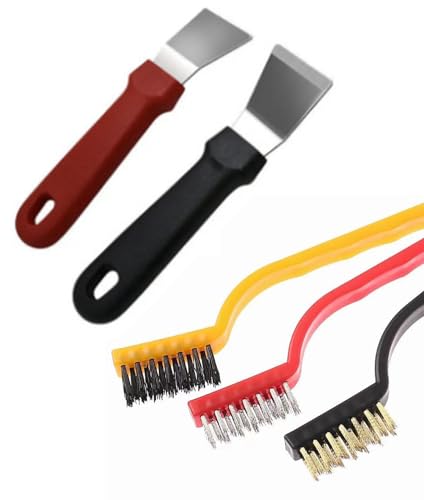 LilaLemon 5Pcs Wire Brush Set, Stainless Steel/Brass/Nylon Brushes for Slag Cleaning，Paint Scrubbing Metal Rust Remover Brushes for Welding