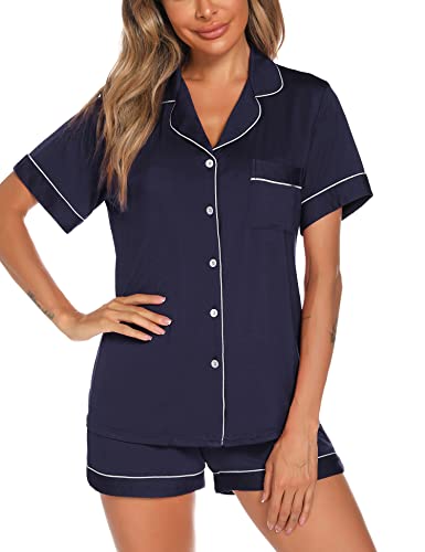 Aamikast Button Up Pajama Set for Women Shorts Short Sleeve Knit Sleepwear 2 Pice Pjs Sets2