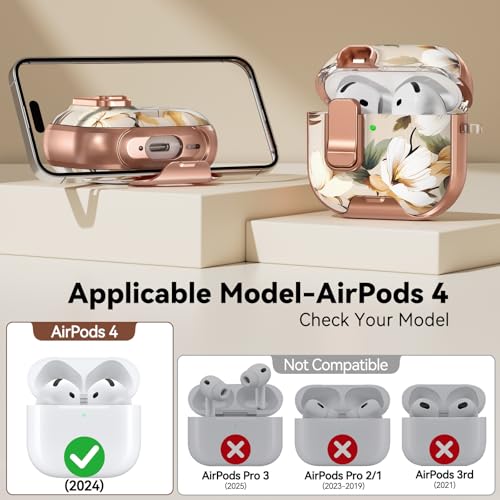 Image of for AirPod 4 Case, with Safty Lock & Phone Stand for Floral AirPod 4 Generation Case Cover for Women Girly, iPod 4 Cases with Keychain & Cleaner Kit -Brown Dead Leaf Flower