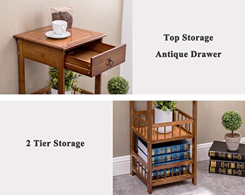 Copree Bamboo Side Table 3-Tier Bedside Couch Sofa Chairside End Table With Drawer Multipurpose Home Furniture #TOP5