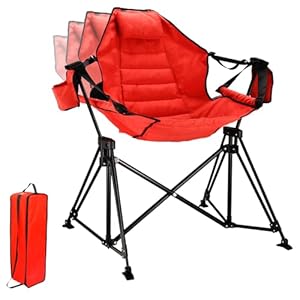 Hammock Camping Chair Folding 350lbs Foldable Portable Rocking Chairs for Adults Outside Swinging Camp with Stand Lawn Garden Hanging Outdoor Crimson