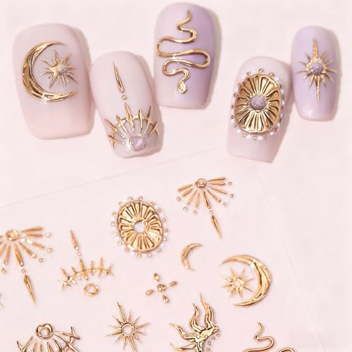 Gold Nail Art Sticker Decals Star Moon Nail Stickers Snake With Design Self Adhesive Nail Decals 5D Embossed With Design Bronzing Manicure Diy Supply Decoration Accessories For Women - Image 3