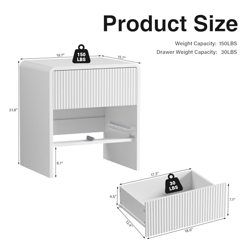 Image of Furniway Set of 2 Modern Curved Nightstand with 2 Drawers, Push-to-Open Wooden Bedside Table, Minimalist End Table for Bedroom, White