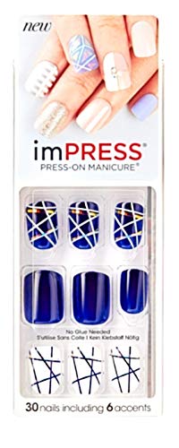 Kiss imPress Press-On Manicure Navy Blue Nails with Abstract Design 69272 Power Up