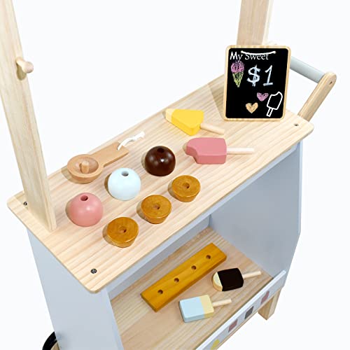 Pairpear Wooden Ice Cream Cart For Kids, Play Dessert And Food Truck Toys, Gift For Boys And Girls 3 Years And Up #TOP3