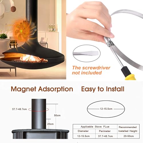 Kaminventilator Magnetisch, 6 Flügel Kaminlüfter für Holz/Brennholz/Feuerstelle/Ofenrohr, Leiser Kamin Ventilator Stromlos, Stove Fan for Fireplace, mit 2pcs Magnete &1pcs Ersatzteil Ring