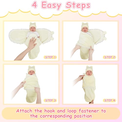 Image of Ramede 6 Pack Swaddle Blanket with Hats for Baby Girl Boy 100% Cotton Swaddles 0-3 Months, Adjustable Breathable Skin Friendly Receiving Blanket Wrap, Essential for Newborns(Lace,Light Color)