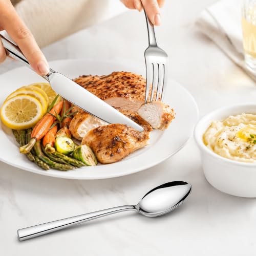 18-Piece Stainless Steel Silverware Set for 6, Mirror Polished Flatware Set Includes 6 Dinner Knives, 6 Dinner Forks & 6 Dinner Spoons, Dishwasher Safe Cutlery Set for Home Kitchen Restaurant by SANTUO - Used condition - Image 3