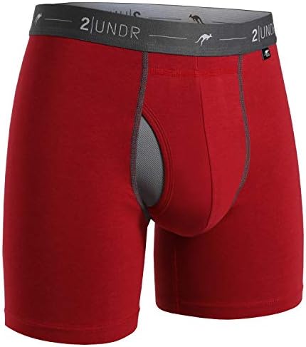 2UNDR Mens Day Shift 6" Boxer Brief Underwear (Red, Small)