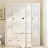 [Robust und stabil] Die Garderobe besteht aus einer dichten Platte, die stabil und langlebig ist und eine hohe Tragfähigkeit aufweist. Jede Schublade hat eine maximale Tragfähigkeit von 5 kg, jeder Einlegeboden hat eine maximale Tragfähigkeit von 15 kg und jede Kleiderstange hat eine Tragfähigkeit von 13 kg. Um Sicherheit und Stabilität zu gewährleisten, haben wir auch eine Kippsicherung vorbereitet.