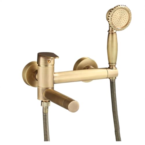 Rubinetto Vasca Da Bagno Miscelatore Vasca Da Bagno Antico Vintage Stile Ottone Monocomando, Rubinetto Doccia Da Muro Con Doccetta E Flessibile Doccia