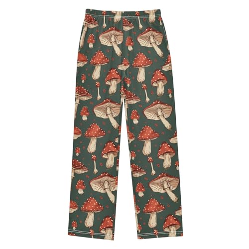 Pajama Pants Red Mushrooms on Green PJ Bottoms Sleepwear Lounge Sleep Pant with Pockets