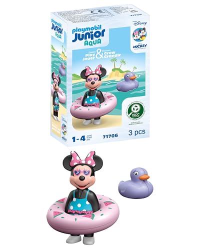 PLAYMOBIL Junior & Disney 71706 viagem à praia de Minnie, que inclui flutuador e pátito, brinquedo sustentável feito de plásticos à base de plantas, brinquedos para crianças a partir de 1 ano