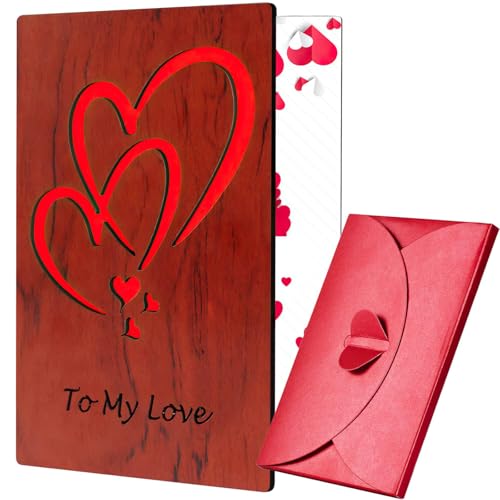 SSIMIDAPT Carte Saint Valentin en Bois Cartes d'Amour To My Love carte Cadeau de Vœux avec Enveloppes pour Lui Elle Homme Femme Mari les Mariages les Anniversaires la Fête des Mères et Pères