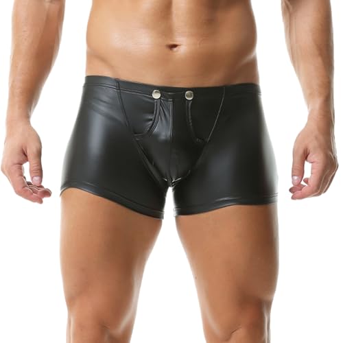 DTODWW Men's Faux Leather Boxer Shorts Wrestling Pants Elastic Tight Hot Shorts for Clubwear