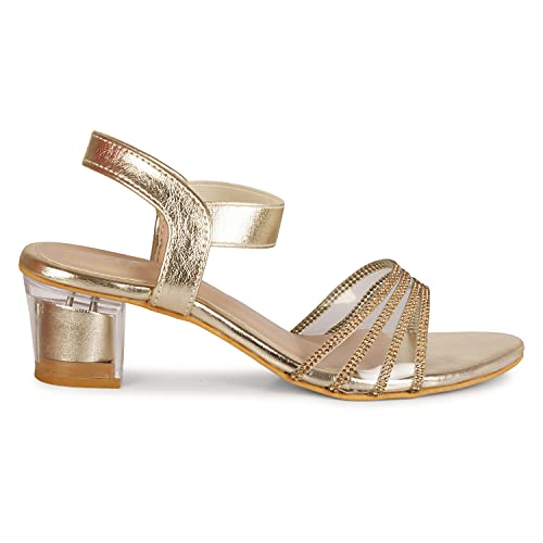 Image of Smart & Sleek Women's Crystal & Glittery Block Heels Fashion Sandals for Women & Girls latest Collection & stylish Comfortable-AB32