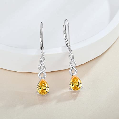 Women Formal Earrings Evening Wear - Guesma 8X6Mm Sterling Silver Leverback Earrings Topaz Teardrop Created Birthstone Crystal - Dangle Earrings For Women Infinity Jewelry #TOP1