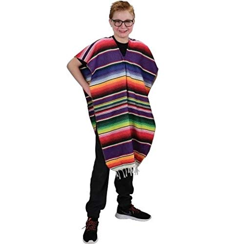 Adulf Size - Bright Colorful Traditional Authentic Fiesta Mexican Poncho Sarapes Mexicanos for Men and Women