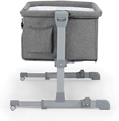Kinderkraft Bedside Crib NESTE UP, Travel Cot, Co-Sleeping Bed, Ajustable Height, Foldable Side Wall, Transport Wheels, with Accessories, Cotton Sheet, for Newborn, 0-9 kg, up to 6 Month, Melange Gray