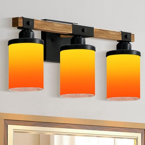 3-Light Bathroom Light Fixtures Gradient Orange Yellow Abstract Colorful Farmhouse