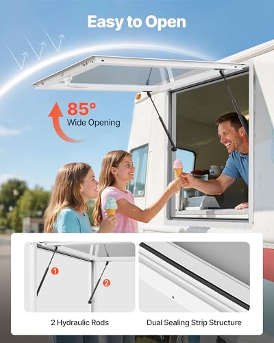 Image of VEVOR Concession Window Aluminum Alloy Frame Service Windows for Food Truck, Up to 85 Degrees Stand Serving Window with Awning Door and Drag Hook(whole piece, 36x36in)