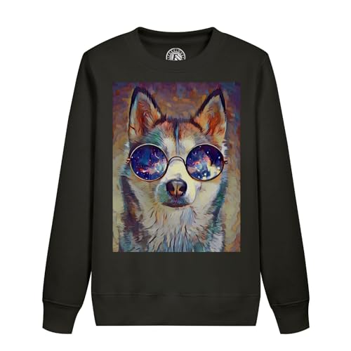 Sweatshirt enfant husky multicolore peinture hippie art au look joyeux