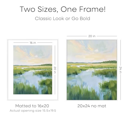 Image of Homeforia 20x24 Picture Frame White, High End Metal 20x24 Frame Matted to 16x20 Print, 20 x 24 White Poster Frames with Mat 16 by 20 inch Photo, 24x20 Hanging Frame, Tempered Glass, Wall Kit, Set of 2