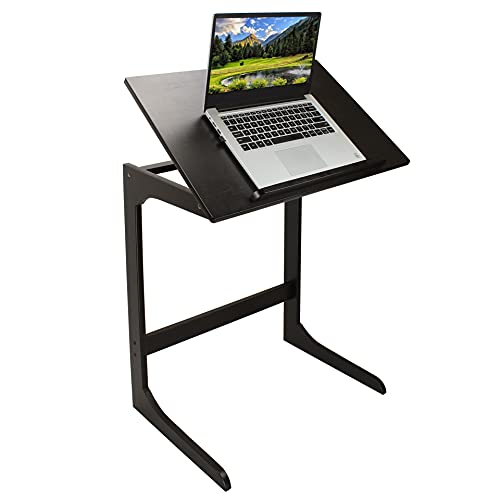 SMIBUY Mesa para el sofá | Bandeja de TV de bambú | Mesa Ajustable en Forma de C | Mesa Auxiliar con Tapa basculante para el salón, el Dormitorio, la Oficina en casa (marrón Oscuro) Cover