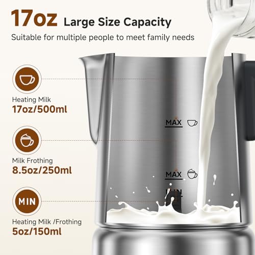 8-in-1 Milk Frother and Steamer 600W, AMZCHEF 17oz/500ml Detachable Frother for Coffee, Automatic Warm and Cold Foam Maker, Hot Chocolate Maker, Dishwasher Safe, LED Display