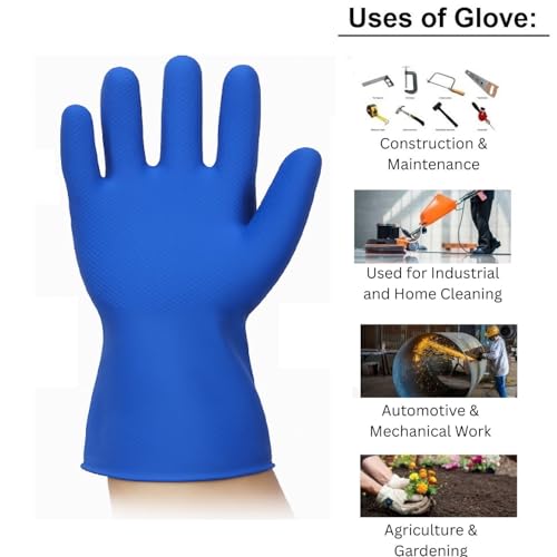 Image of Multipurpose Safety Gloves for Work, Gardening, and Home Use - Reusable & Durable | Hand Safety Nitrile Gloves | Industrial Hand Protection Gloves (Blue, 5 Pair)