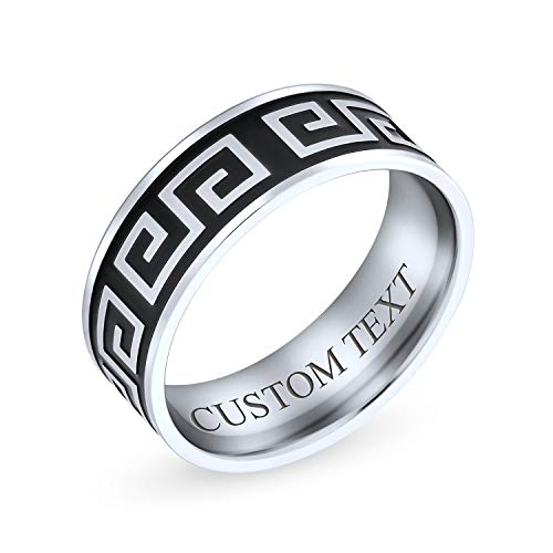 Anillo geométrico griego de acero inoxidable bicolor negro plata 8MM