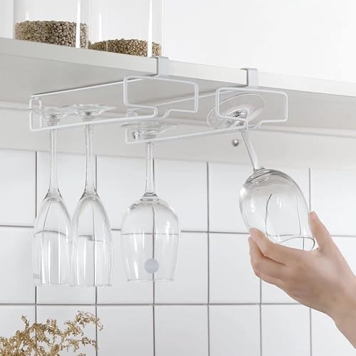 2 Pack Wine Glass Holder Stemware Rack Hanger Under Cabinet Wine Glass Rack Kitchen Hanging Glass Storage Rack Organizer,White