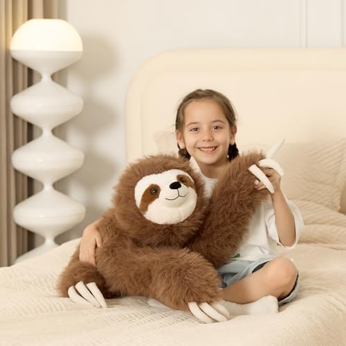 Image of BENINY Large Sloth Stuffed Animals 28 inch, Realistic Three Toed Big Sloth Plush Pillow with Snap Button Hands for Hanging, Gifts for Teens Adults Decors