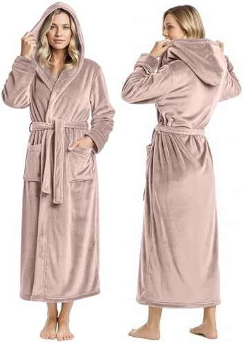 NY Threads Women Fleece Hooded Bathrobe - Plush Long Robe