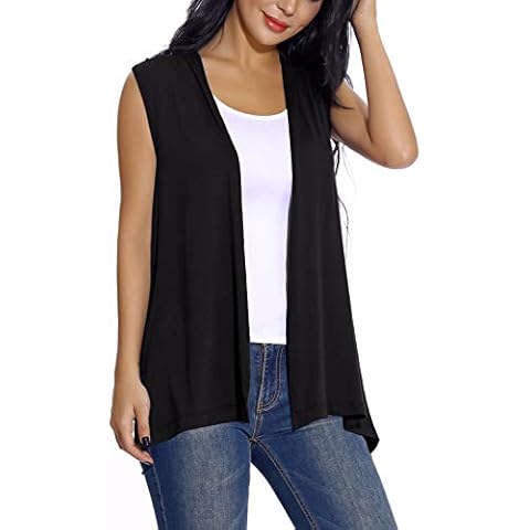EXCHIC Women's Sleeveless Open Front Cardigan Vest Lightweight Cool Coat (XL, Black) Cover