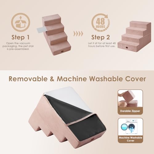 Image of EHEYCIGA Dog Stairs for Bed 20 inch H, 4-Step Extra Wide Dog Steps for High Bed, Pet Steps for Small Dogs and Cats, Non-Slip Balanced Pet Ramp Indoor, Pink