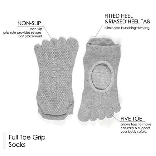 Ododos Yoga Socks For Women Girls, Non-Slip Cotton Full Toe Socks With Grips For Pilates, Dance, Barre, Fitness And Ballet, White+Gray+Gray, Small-Medium #TOP5