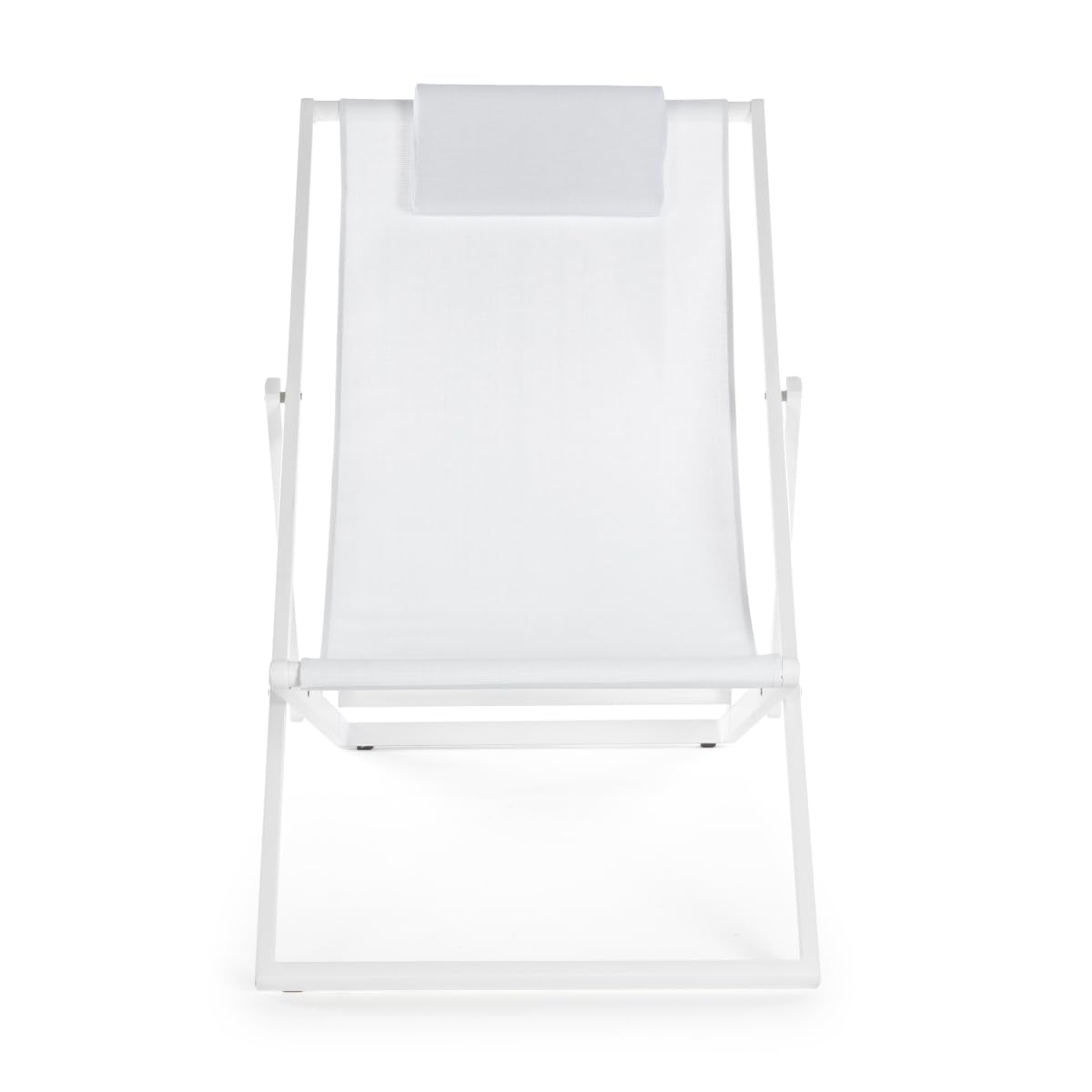 Yellowshop | Sdraio Taylor Lettino da giardino spiaggia in alluminio e textilene, Reclinabile, Pieghevole, 3 Posizioni con cuscino Poggiatesta Navy, Verde, Bianco e Antracite (Bianco)
