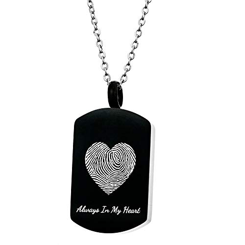 Personalized Heart Fingerprint Thumbprint Jewelry + Photo Engraved Custom Dog Tag Urn Memorial Pendant For Ashes Cremation Holder Container W/ Rolo Chain Necklace 21'' - Handmade Love Note Keepsake #TOP2