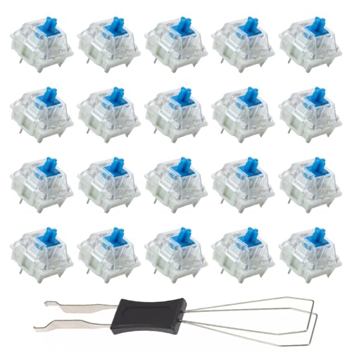 20Stück Transparente Blue Achse Switches Keyboard mit Zieher 3 Polige Mechanische Tastaturschalter Keyboard Zubehör 4mm Kurzhub Tastatur Staubdichte Schalter für MechanischeTastatur DIY GamingTastatur