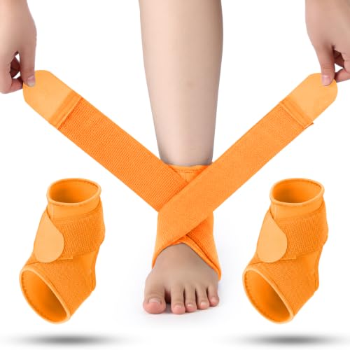 Image of Honoson 2 Pcs Ankle Brace Kid Ankle Support Youth Neoprene Lace up Compression Sleeve Foot Brace Stabilizer with Adjustable Strap for Sport Sprained Plantar Fasciitis Achilles Tendonitis(Orange,S)