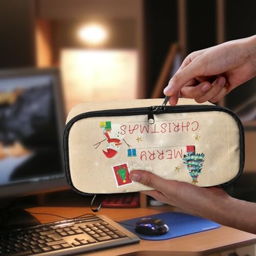 Image of Christmas Snowman Kids Pencil Pouch Large Capacity,Pencil Case for Boys Girls Personalized Pencil Box for Preschool Elementary Children Pencil Container for School Supplies