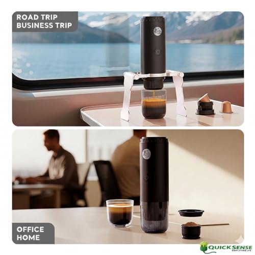 Image of Quick Sense 3-in-1 Portable Coffee Maker (QS-TEM01-A) | 19 Bar Espresso Machine | USB Capsule Coffee Maker | Compact Travel & Home Coffee Brewer | Black