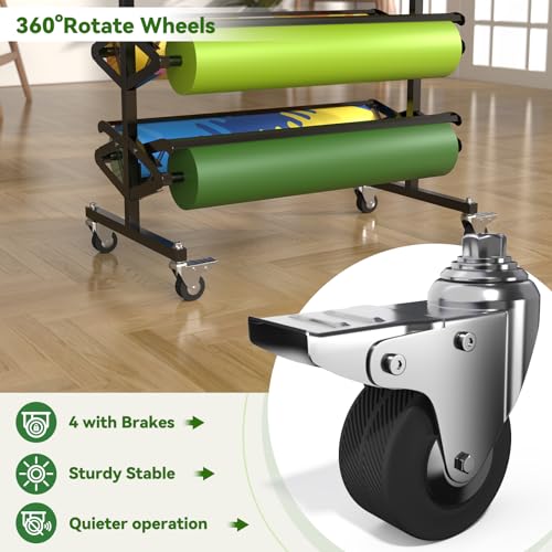 Paper Roll Dispenser Holder with Cutter, 8-Roll Rack for 36" W x 9" Dia Butcher, Craft, Gift Wrap & Art Paper Rolls, Heavy-Duty Mobile Organizer for Classroom, Studio & Retail by CXQ - Image 7