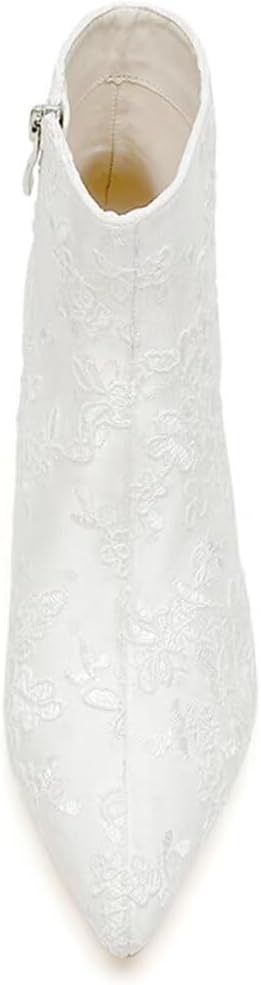 Lace Wedding Boots for Bride Block Heel Bridal Ankle Booties Wedding Heels Bride Shoes - Image 4