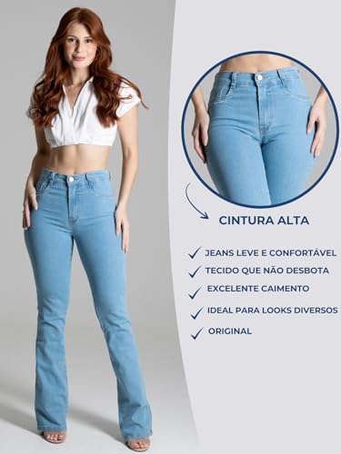 Calça Jeans Feminina Sawary Boca de Sino Flare Boot Cut Lycra Elastano Confortável Moda Feminina Rou